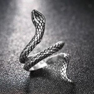Snake Adjustable Wrap Gothic Antique Silver Ring